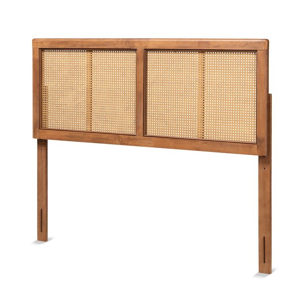 Baxton Studio Gilbert Mid-Century Modern Ash Walnut Finished Wood and Synthetic Rattan Queen Size Headboard 181-11094-Zoro